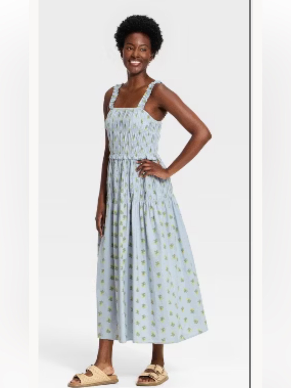 Universal Thread Women's Smocked Maxi A-Line Dress- Blue Floral